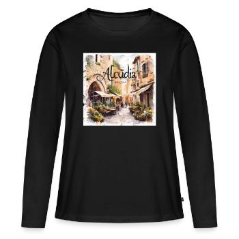 Alcudia Mallorca - T-shirt manches longues Premium bio Femme - noir - Devant - Julia (174cm)
