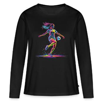 Fußball Fußballerin, bunt, Fussballspielerin Frau - Frauen Premium Bio Langarmshirt - Schwarz - Vorne - Julia (174cm)