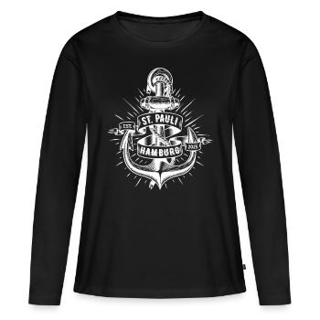 St. Pauli Anker Reeperbahn Kiez - Frauen Premium Bio Langarmshirt - Schwarz - Vorne - Julia (174cm)