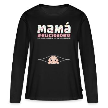 Cadeau Femme Enfant Grossesse, Babyshower - T-shirt manches longues Premium bio Femme - noir - Devant - Julia (174cm)