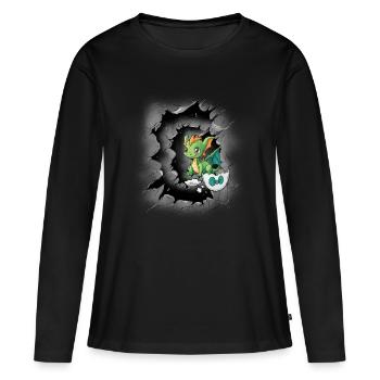 Baby Drache Eierschale Kind Kinder Geburt Ei - Frauen Premium Bio Langarmshirt - Schwarz - Vorne - Julia (174cm)