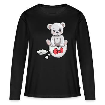 Teddybär Geburt Baby Eierschale schlüpfen - Frauen Premium Bio Langarmshirt - Schwarz - Vorne - Julia (174cm)