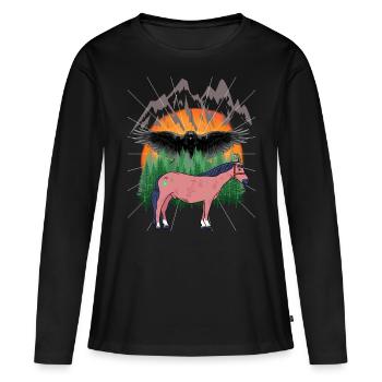 Chamanes Cheval Chevaux - T-shirt manches longues Premium bio Femme - noir - Devant - Julia (174cm)