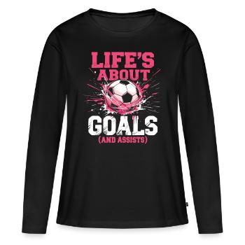 Fußball, Fußballerin, Fussballspielerin Mädchen - Frauen Premium Bio Langarmshirt - Schwarz - Vorne - Julia (174cm)