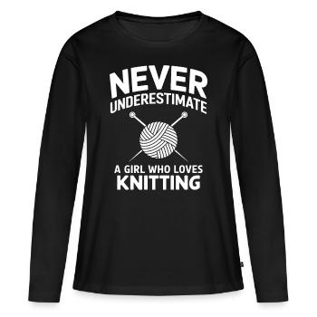 Stricken Spruch Wolle Lustiges Stricken Geschenk - Frauen Premium Bio Langarmshirt - Schwarz - Vorne - Julia (174cm)