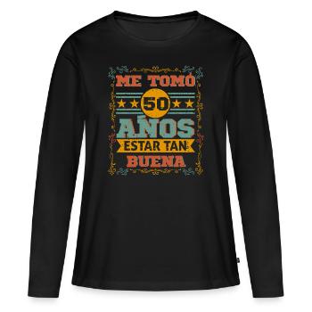 Il m’a fallu 50 ans pour être une si bonne femme d’anniversaire - T-shirt manches longues Premium bio Femme - noir - Devant - Julia (174cm)