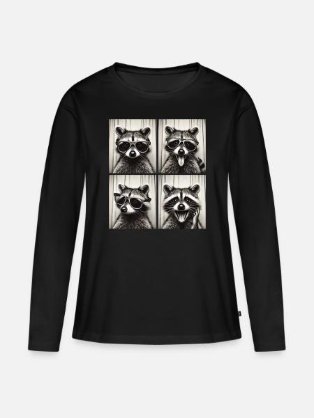 Fotobox Waschbär mit Sonnenbrille - Frauen Premium Bio Langarmshirt - Schwarz