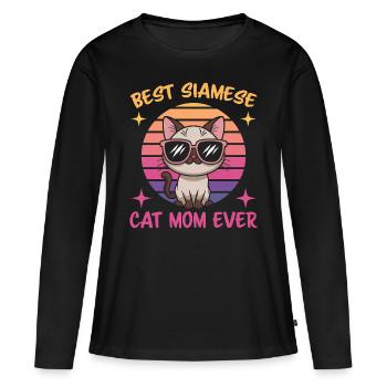 Siamkatze Spruch Siamkatze Mama Siamkatze Geschenk - Frauen Premium Bio Langarmshirt - Schwarz - Vorne - Julia (174cm)