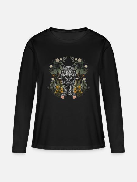 Wolf Wölfe Natur - Frauen Premium Bio Langarmshirt - Schwarz
