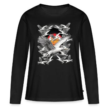 Küste Sonnenuntergang Möwe Möwen Seevögel - Frauen Premium Bio Langarmshirt - Schwarz - Vorne - Julia (174cm)