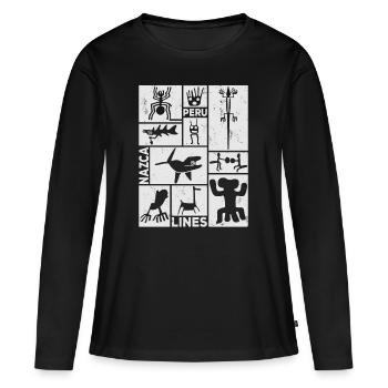 Nazca-Linien | Uralte Astronaut Peru Geoglyphen - Frauen Premium Bio Langarmshirt - Schwarz - Vorne - Julia (174cm)