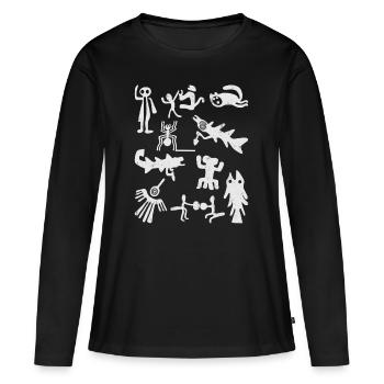 Nazca-Linien | Uralte Astronaut Peru Geoglyphen - Frauen Premium Bio Langarmshirt - Schwarz - Vorne - Julia (174cm)