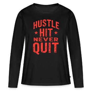 Hustle Hit Never Quit Athlete Fitness - T-shirt manches longues Premium bio Femme - noir - Devant - Julia (174cm)