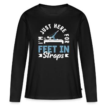 Pilates : juste là pour les pieds en sangles - T-shirt manches longues Premium bio Femme - noir - Devant - Julia (174cm)