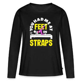 Pilates Tu m’as eu par les pieds dans les sangles - T-shirt manches longues Premium bio Femme - noir - Devant - Julia (174cm)