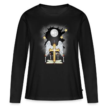 Croix d’église Croix Crucifix - T-shirt manches longues Premium bio Femme - noir - Devant - Julia (174cm)