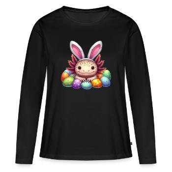 Oster Axolotl - Frohe Ostern - Frauen Premium Bio Langarmshirt - Schwarz - Vorne - Julia (174cm)