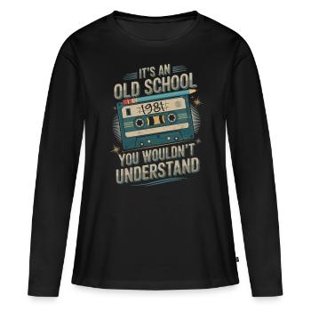 Kassettenkind – 1981 Nostalgie - T-shirt manches longues Premium bio Femme - noir - Devant - Julia (174cm)