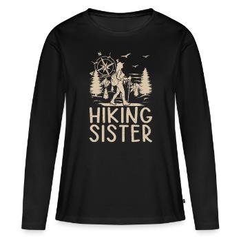 Mountain Hiking Sister Hiking Sister Hiking - Frauen Premium Bio Langarmshirt - Schwarz - Vorne - Julia (174cm)