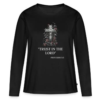 Croix de Jésus : Résurrection, Amour, Rédemption - T-shirt manches longues Premium bio Femme - noir - Devant - Julia (174cm)