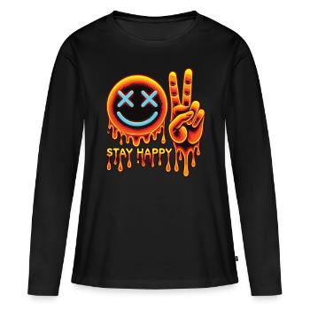 Smiley psychédélique - Stay Happy - T-shirt manches longues Premium bio Femme - noir - Devant - Julia (174cm)