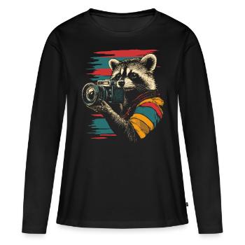 Waschbär mit Spiegelreflexkamera Kamera Fotograf - Frauen Premium Bio Langarmshirt - Schwarz - Vorne - Julia (174cm)