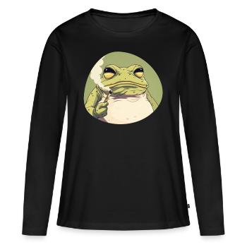 Stoned Cartoon‑Frosch kifft: Cannabis‑Quak - Frauen Premium Bio Langarmshirt - Schwarz - Vorne - Julia (174cm)