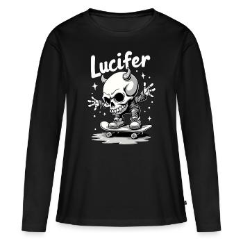 Skateur Skeleton Lucifer Diablement cool sur la route - T-shirt manches longues Premium bio Femme - noir - Devant - Julia (174cm)