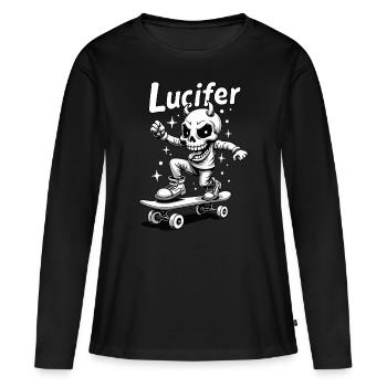 Skateur Skeleton Lucifer Diablement cool sur la route - T-shirt manches longues Premium bio Femme - noir - Devant - Julia (174cm)
