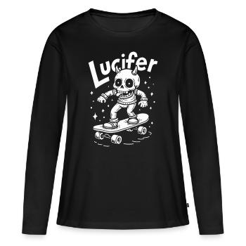 Skateur Skeleton Lucifer Diablement cool sur la route - T-shirt manches longues Premium bio Femme - noir - Devant - Julia (174cm)