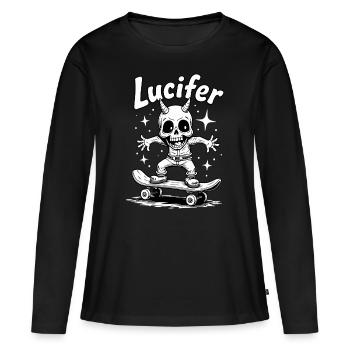 Skateur Skeleton Lucifer Diablement cool sur la route - T-shirt manches longues Premium bio Femme - noir - Devant - Julia (174cm)