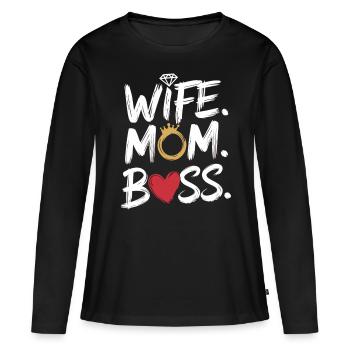 Ehefrau. Mama. Chefin. – Powerfrauen Geschenk - Frauen Premium Bio Langarmshirt - Schwarz - Vorne - Julia (174cm)