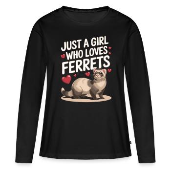 Ferret Lover – Idée cadeau pour les filles - T-shirt manches longues Premium bio Femme - noir - Devant - Julia (174cm)