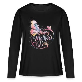 Happy Mother's Day – Butterfly Watercolor Design - Women's Premium Organic Long Sleeve Shirt - black - Front - Julia (174cm)