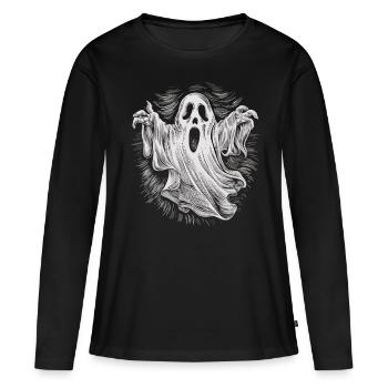Gruseliger Geister-Schrei - Frauen Premium Bio Langarmshirt - Schwarz - Vorne - Julia (174cm)