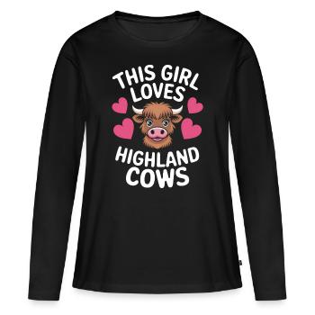 Highland Cow Highland Ecossais Highland Cattle Gift - T-shirt manches longues Premium bio Femme - noir - Devant - Julia (174cm)