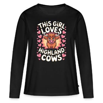 Highland Cow Highland Ecossais Highland Cattle Gift - T-shirt manches longues Premium bio Femme - noir - Devant - Julia (174cm)