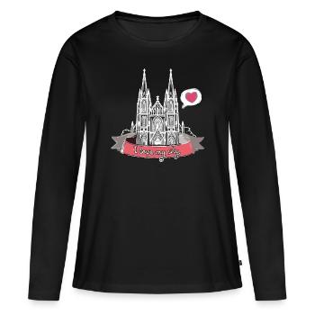 Cologne Cathédrale, Cologne,Cologne Amour, Cœur, Ville, Cologne - T-shirt manches longues Premium bio Femme - noir - Devant - Julia (174cm)