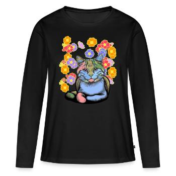 Chat Chats Chat domestique Fleurs Enfants Enfant - T-shirt manches longues Premium bio Femme - noir - Devant - Julia (174cm)