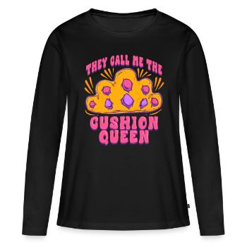 Polsterer Polsterin They Call Me The Cushion Queen - Frauen Premium Bio Langarmshirt - Schwarz - Vorne - Julia (174cm)