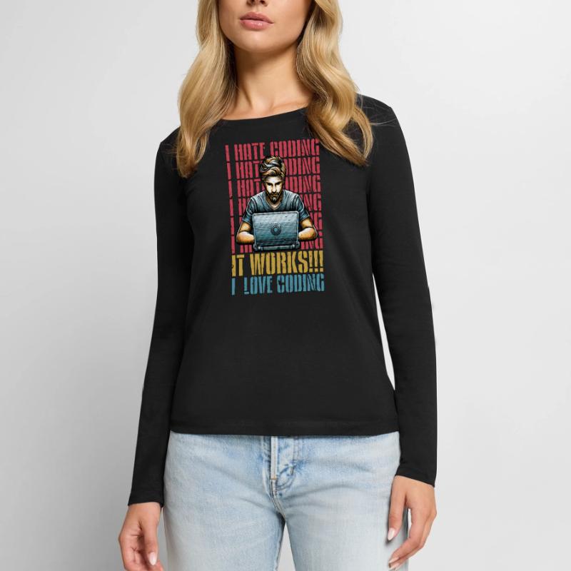 Codeur Je déteste coder Développeur Technologie Codeurs T-shirt manches longues Premium bio Femme