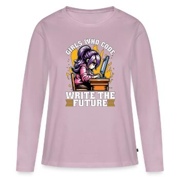 Les codeuses qui codent écrivent le futur développeur - T-shirt manches longues Premium bio Femme - rose poudré - Devant - Julia (174cm)