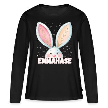 Nom Emma Lapin Emma Lapin Emma Nom de l’animal - T-shirt manches longues Premium bio Femme - noir - Devant - Julia (174cm)