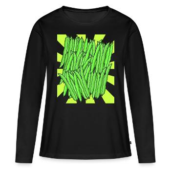 Haricot Vert Haricot Légume Rétro Vintage - T-shirt manches longues Premium bio Femme - noir - Devant - Julia (174cm)