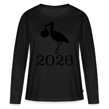 Arrivée 2026 : Cigogne avec forfait - T-shirt manches longues Premium bio Femme - noir - Devant - Julia (174cm)