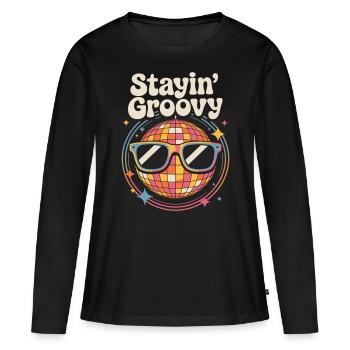Bunte Diskokugel mit Sonnenbrille - Frauen Premium Bio Langarmshirt - Schwarz - Vorne - Julia (174cm)