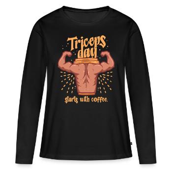 Trizeps Workout La journée des triceps commence par un café - T-shirt manches longues Premium bio Femme - noir - Devant - Julia (174cm)