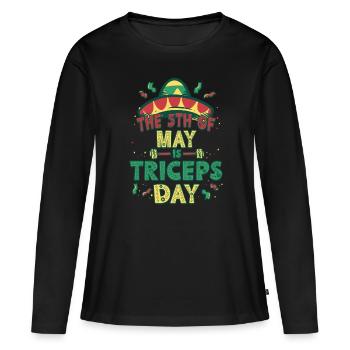 Entraînement Trizeps Le 5 mai est le jour des triceps - T-shirt manches longues Premium bio Femme - noir - Devant - Julia (174cm)
