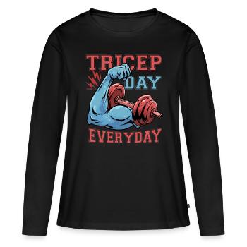 Trizeps Entraînement Triceps Jour Tous les jours - T-shirt manches longues Premium bio Femme - noir - Devant - Julia (174cm)