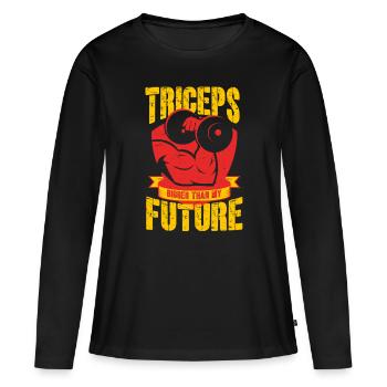 Trizeps Workout Triceps Plus gros que mon avenir - T-shirt manches longues Premium bio Femme - noir - Devant - Julia (174cm)